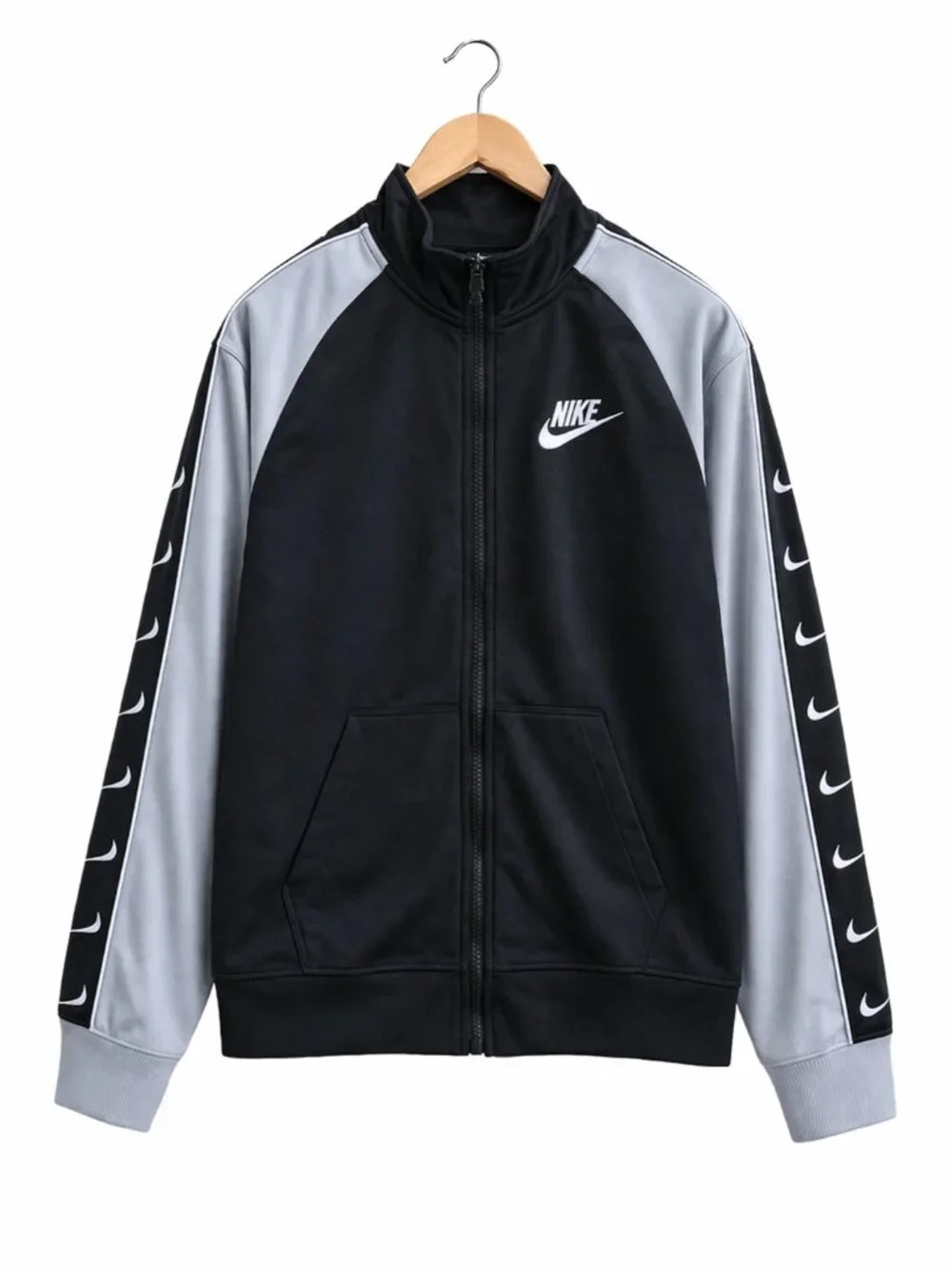 Nike Boys Full-Zip Track Jacket Black Gray Youth Size 7 Swoosh Warm-Up